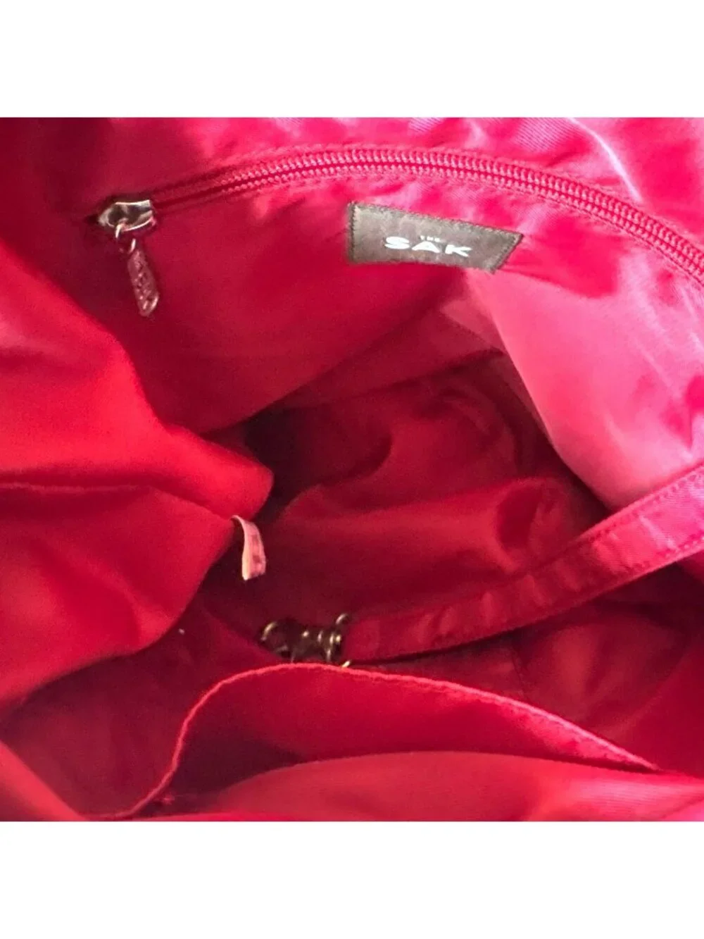 The Sak Red Hand Crochet Hobo Shoulder Bag With Interior Pockets